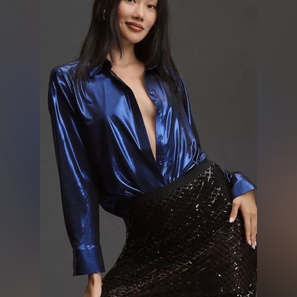 By Anthropologie Shine Button Up Blouse - Picture 3 of 8